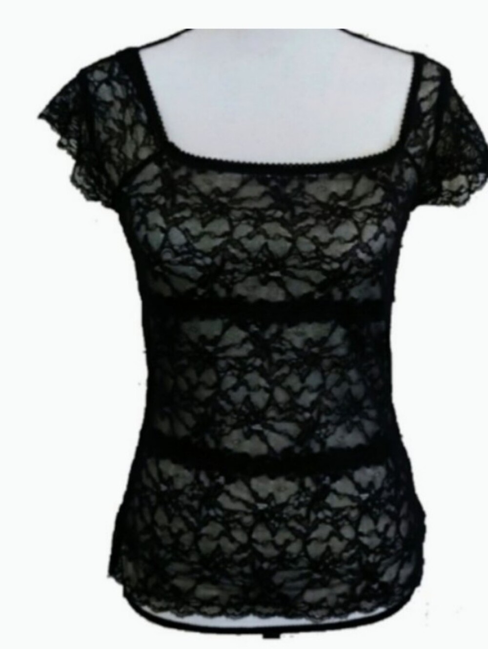Sheer Black Lace Short-Sleeve Women's Top SZ S
